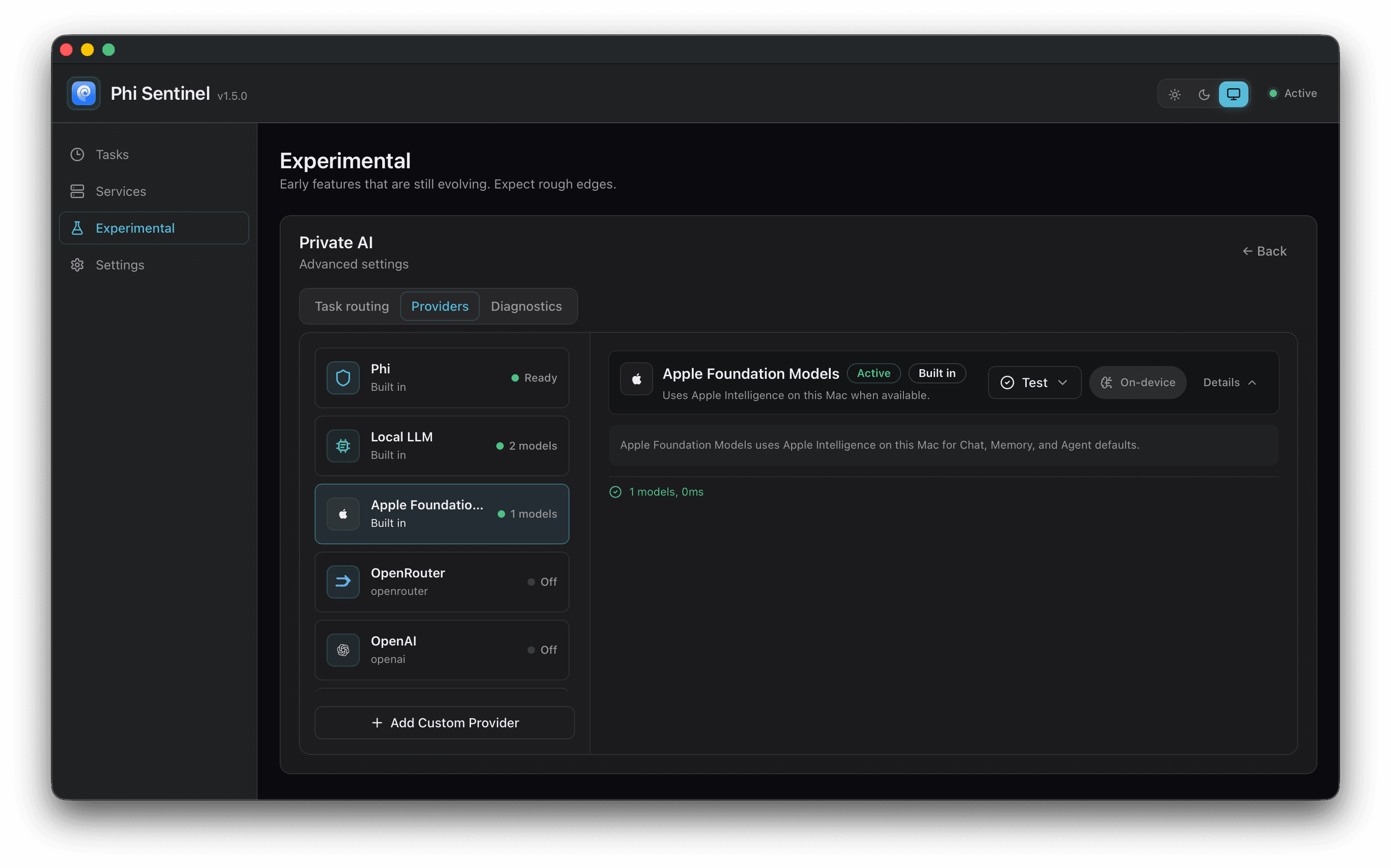 Phi Browser using Apple Foundation Models